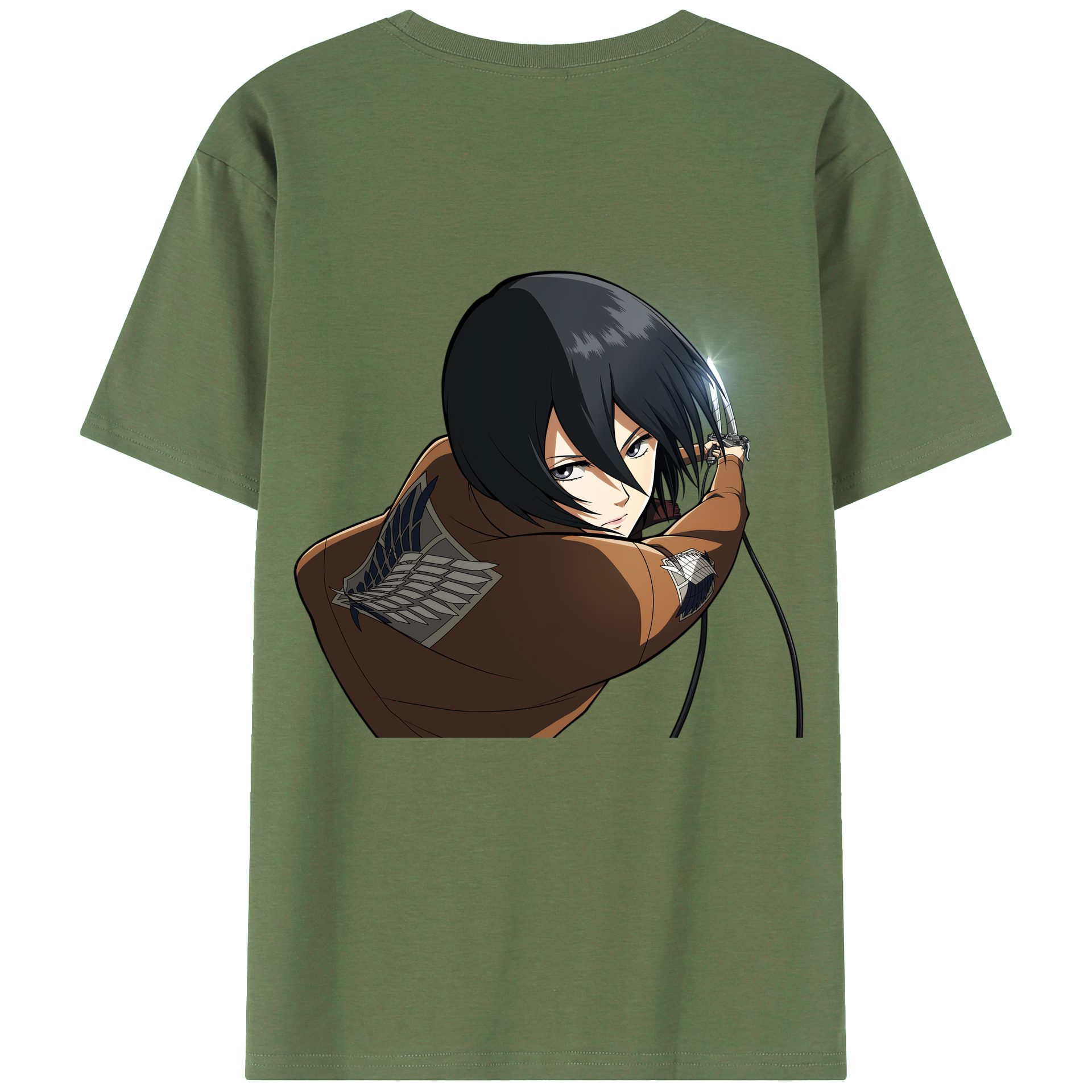 （画像用） 進撃の巨人 ミカサ·アッカーマン Attack on Titan Mikasa Ackerman 綿100％ メンズ半袖Tシャツ（バックプリント） 通気性